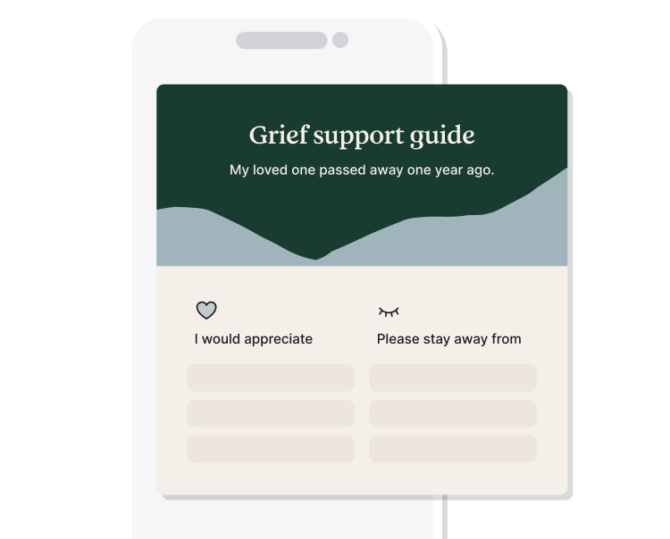 Image of phone with a generated grief support guide